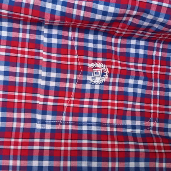 Chaps Shirt Mens 3XL Red White Blue Plaid Pocket Crest Easy Care Button Front - Picture 2 of 7